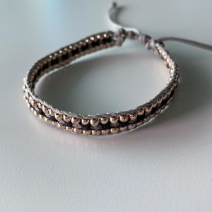 Bracelet - grey & black cord + beads sliding knot